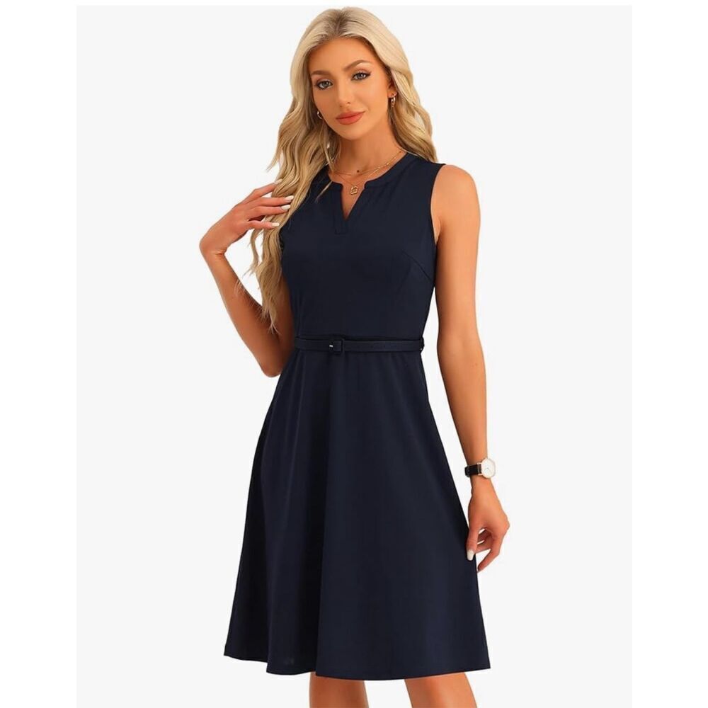 NEW Blue Career V Neck Sleeveless Dress XS NO BELT